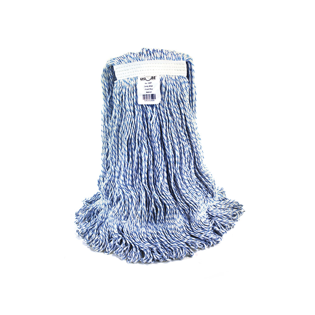 Globe Commercial Wax-Pro CandyStripe Finish Mop, Looped End, Narrow Band, Large