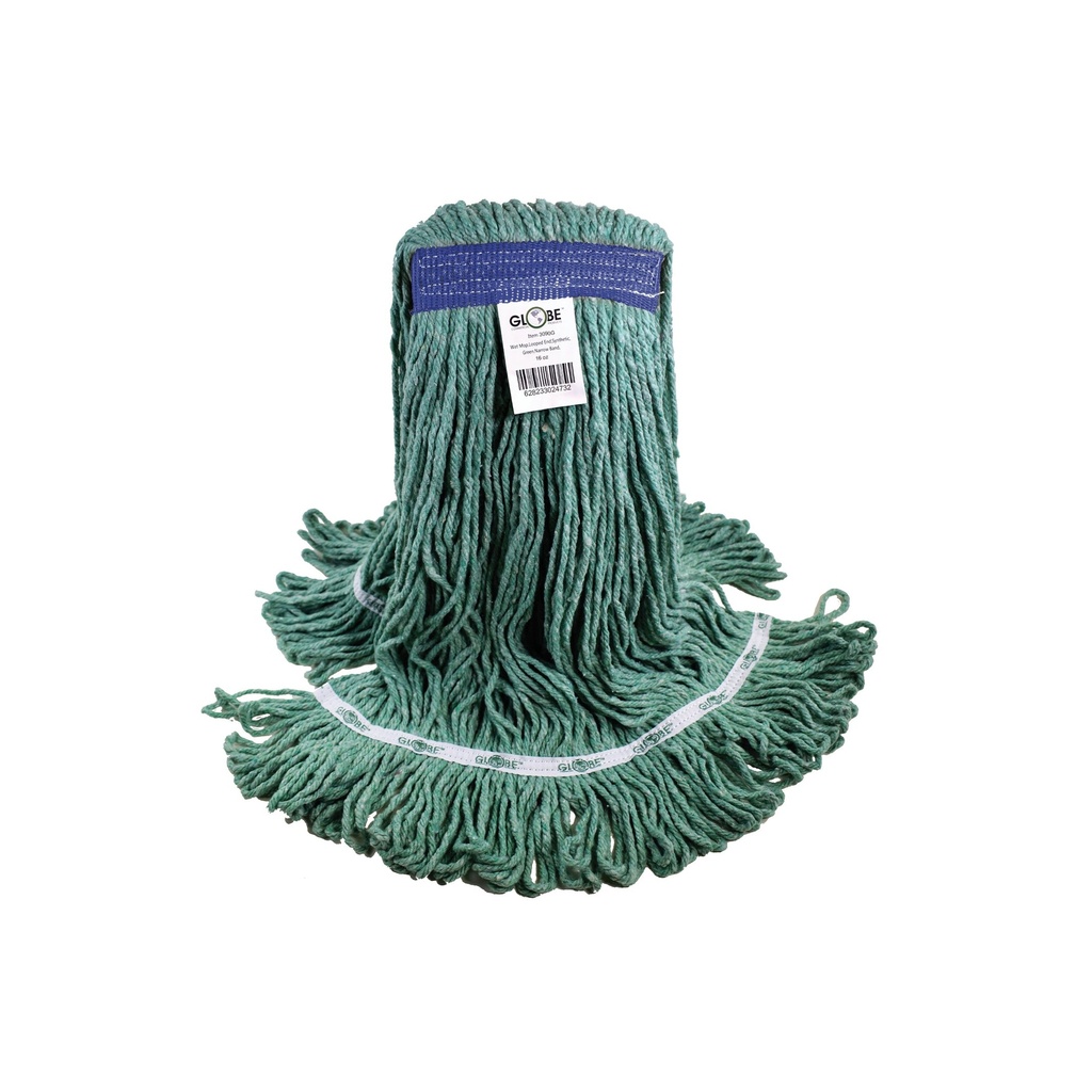 Globe Commercial Syn-Pro Synthetic Wet Mop, Looped End, Narrow Band, Green, 16 oz