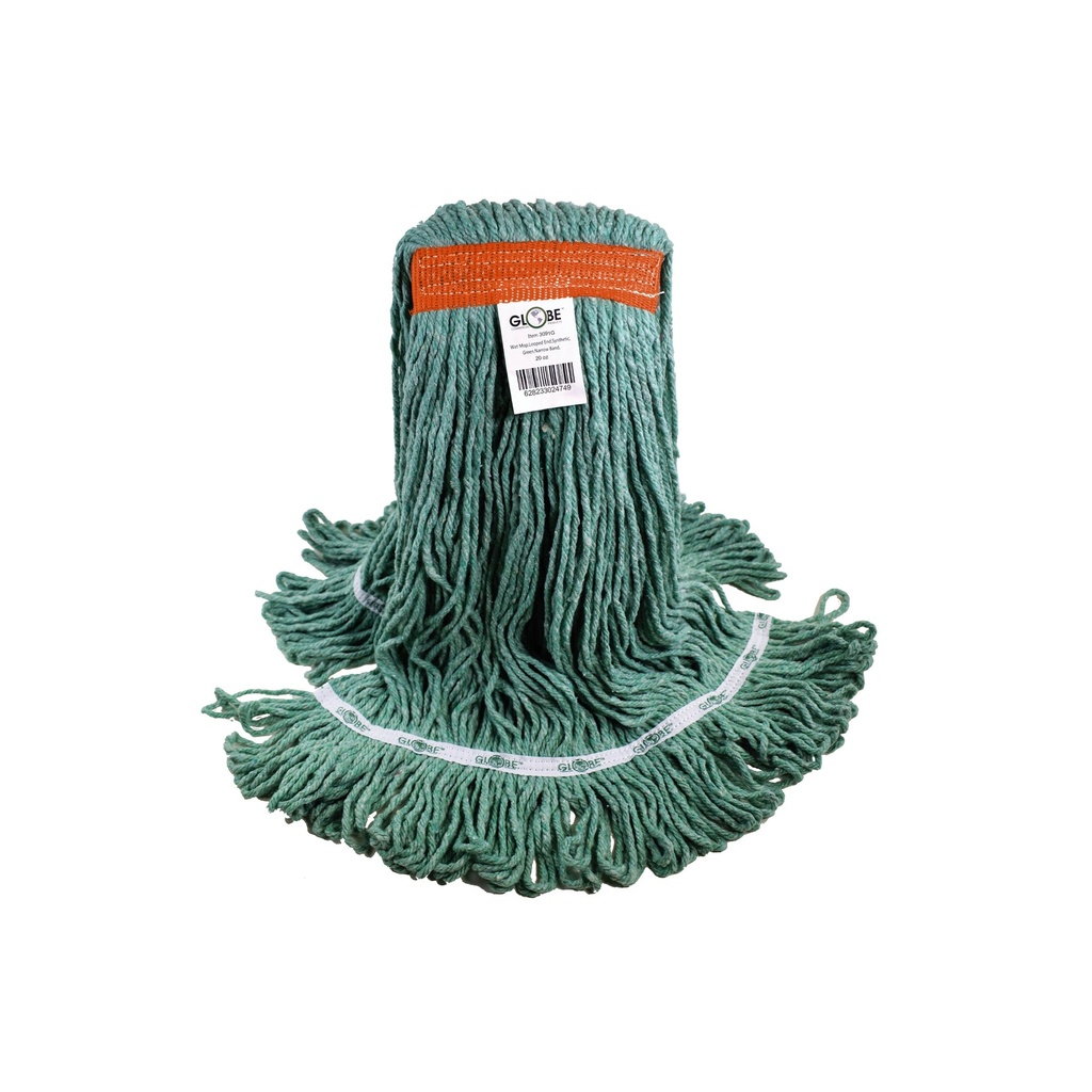 Globe Commercial Syn-Pro vadrouille humide synthétique, brins bouclés, bande étroite, vert, 20 oz