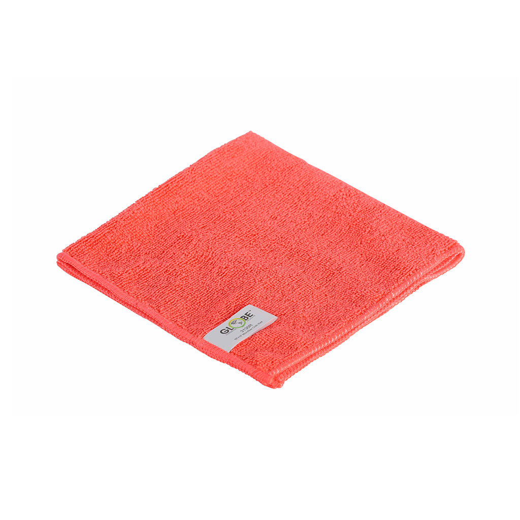 Globe Commercial linge en microfibre, rouge, 16 po x 16 po, paquet de 10
