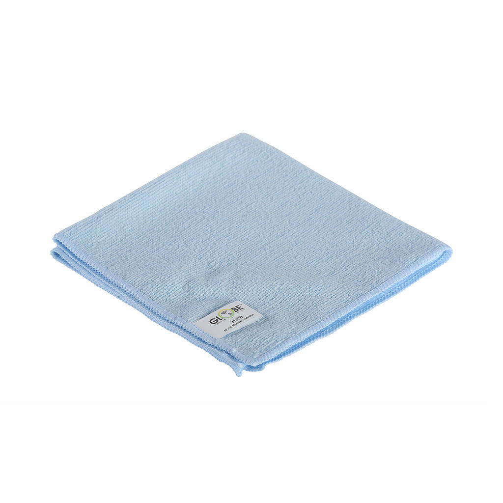 Globe Commercial linge en microfibre, 240 g/m², bleu, 14 po x 14 po, paquet de 10