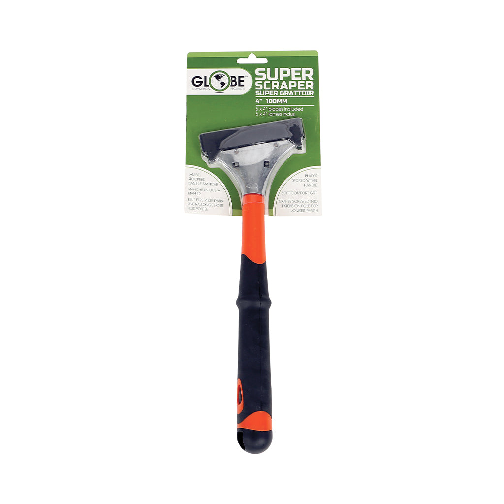 Globe Commercial Window and Floor Scraper, 4", 12" Handle, with 5 Blades