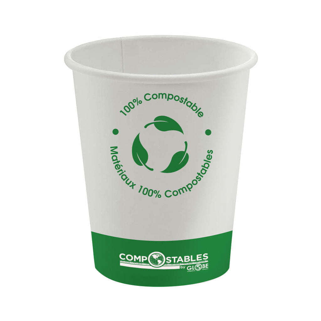Globe Commercial Compostable Single-Wall Hot/Cold Paper Cup, 10 oz, Case of 1000