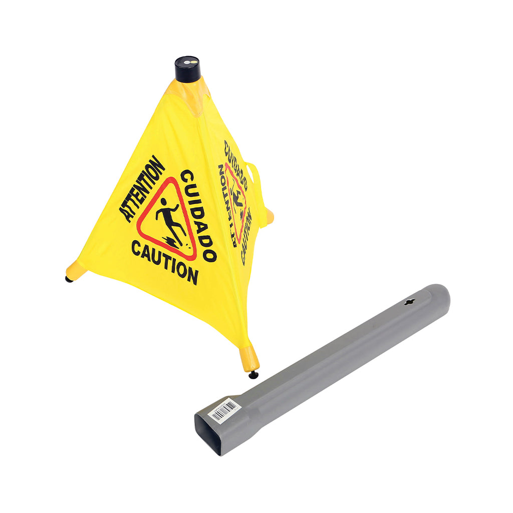 Globe Commercial Pop-Up Wet Floor Safety Sign with Storage Tube, Bilingual