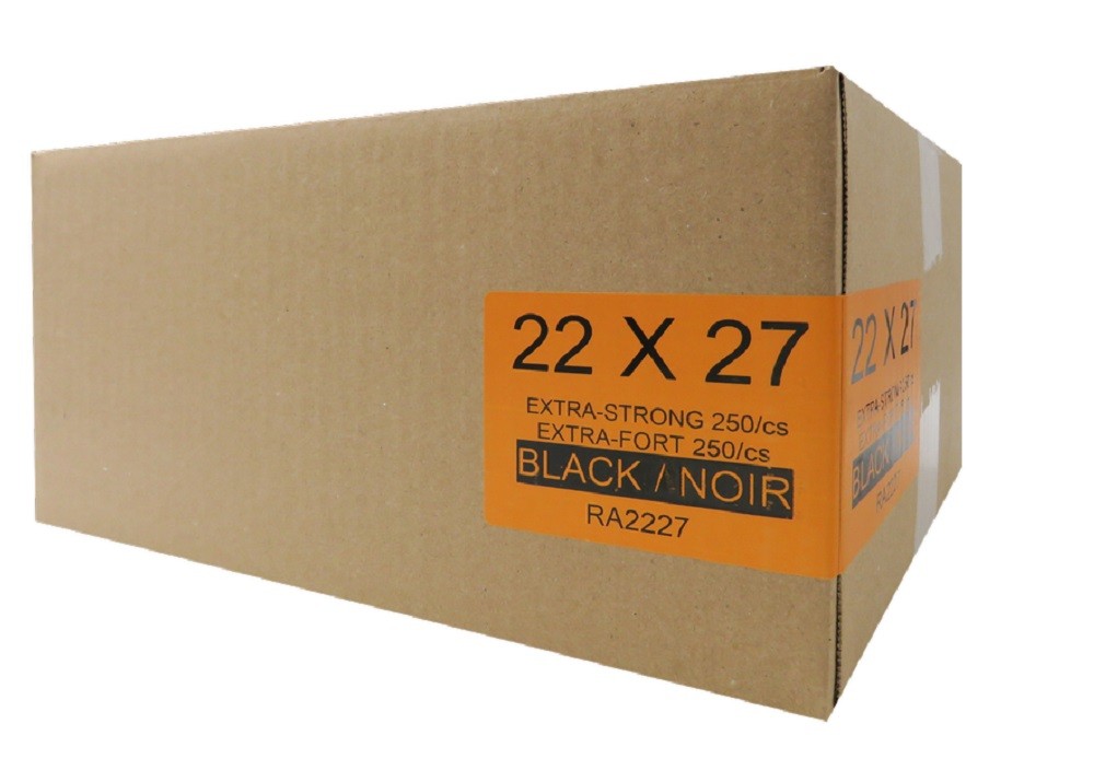 Garbage Bags, 22 x 27 in, Extra Heavy-Duty, Black, Case of 250