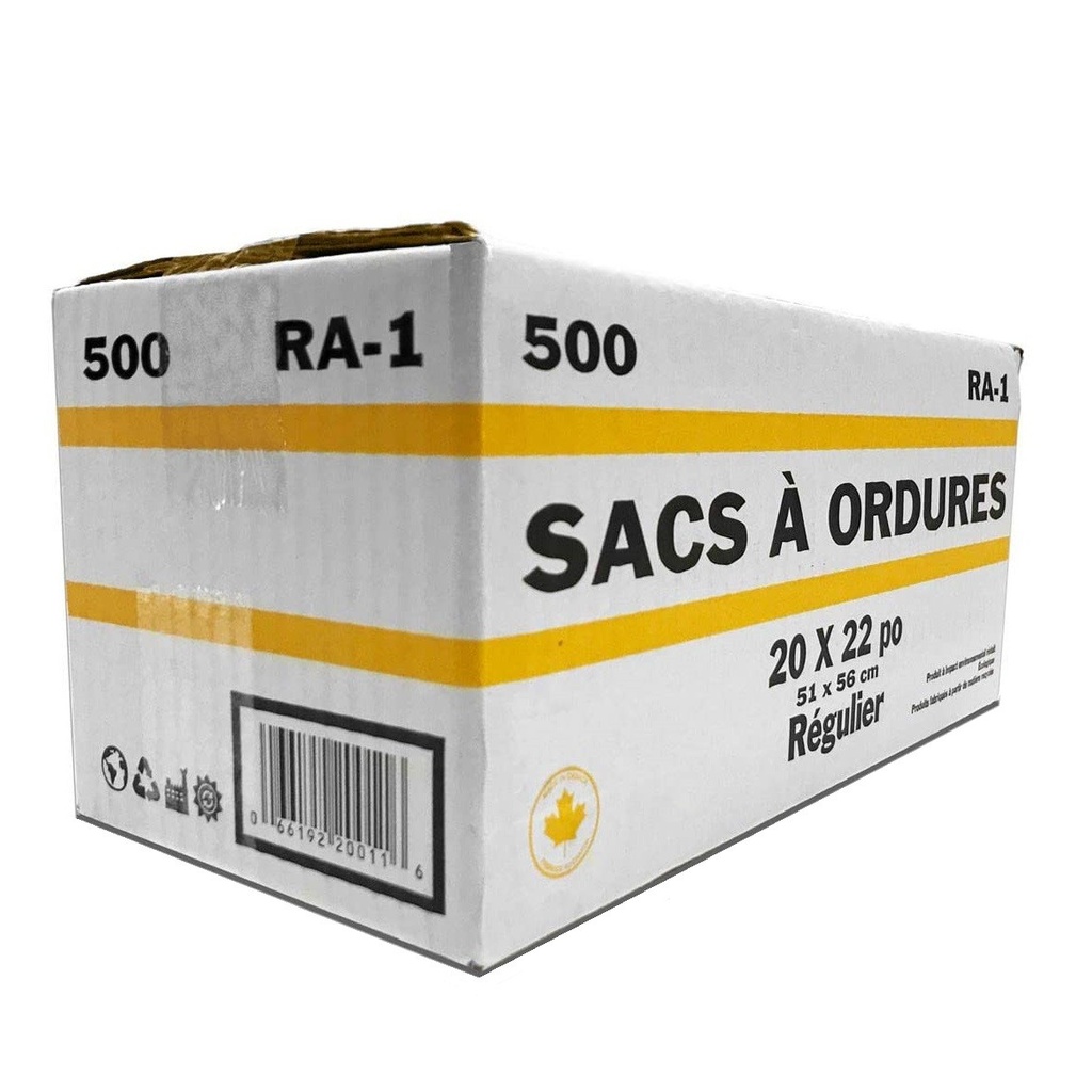 Sacs à ordures, 42 x 48 po, forts, noirs, caisse de 125