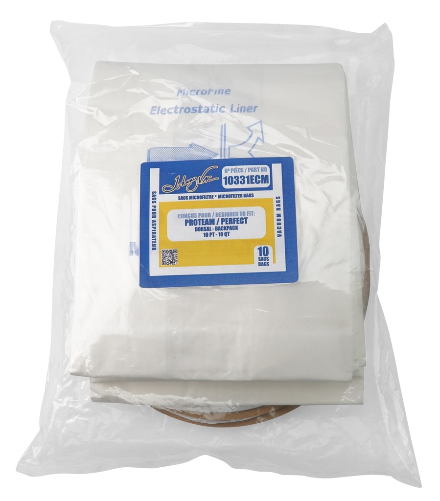 Johnny Vac Sacs d'aspirateur microfiltre pour aspirateurs ProTeam et Perfect, paquet de 10