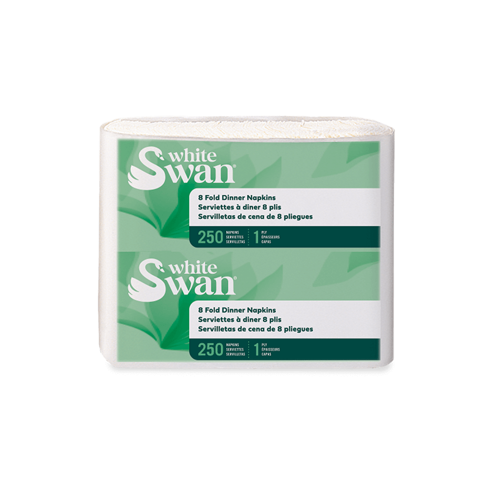 Kruger Products White Swan Dinner Napkins, 1-Ply, 1/8 Fold, White, Case of 3000