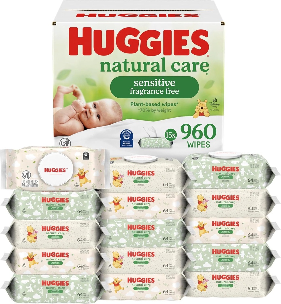 Huggies Lingettes pour bébé Natural Care, caisse de 15 x 72