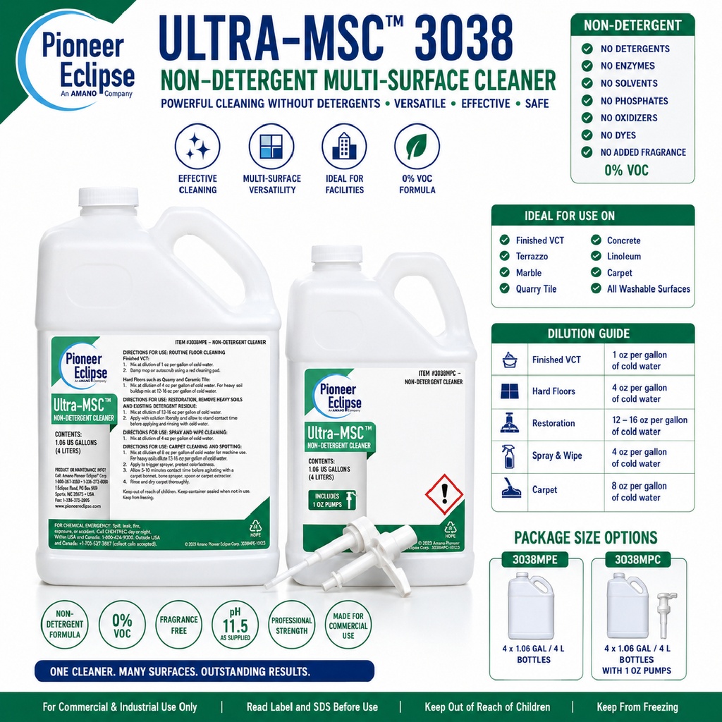 Pioneer Eclipse Nettoyant multisurface sans détergent Ultra MSC, 4 L