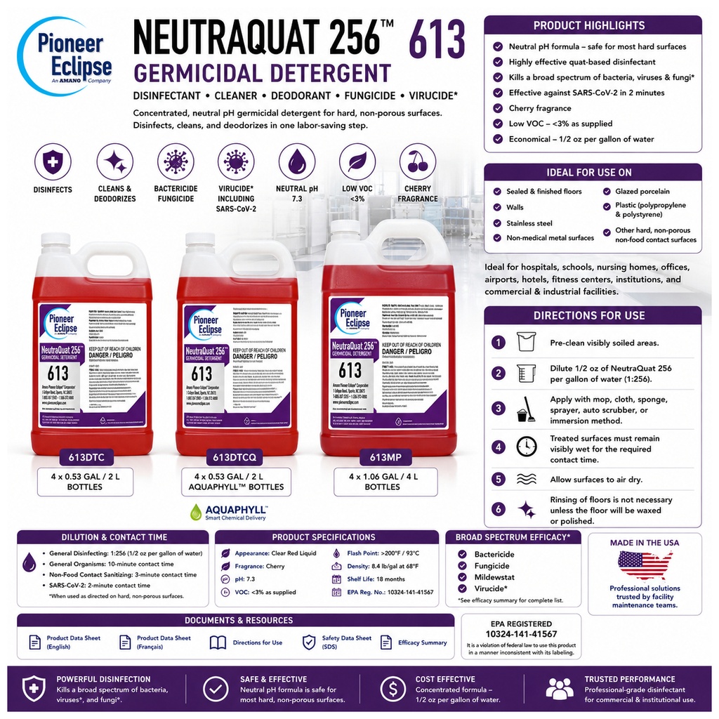 Pioneer Eclipse Neutraquat 256 Germicidal Detergent, 3.78 L
