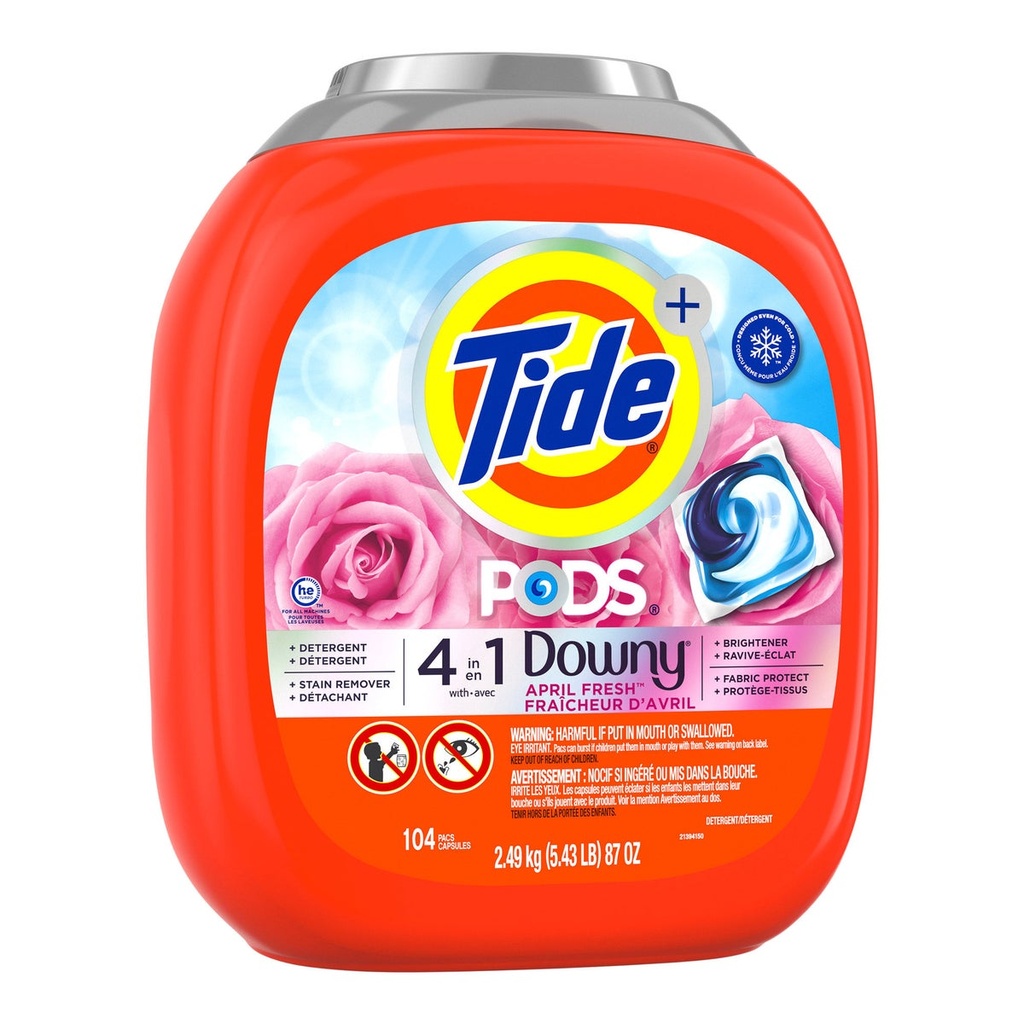 Tide Pods Détergent à lessive avec Downy, fraîcheur d'avril, contenant de 104 capsules