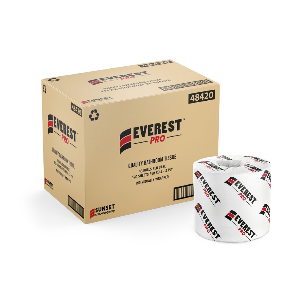 Everest Pro 2-Ply Toilet Paper, 420 Sheets per Roll, Case of 48