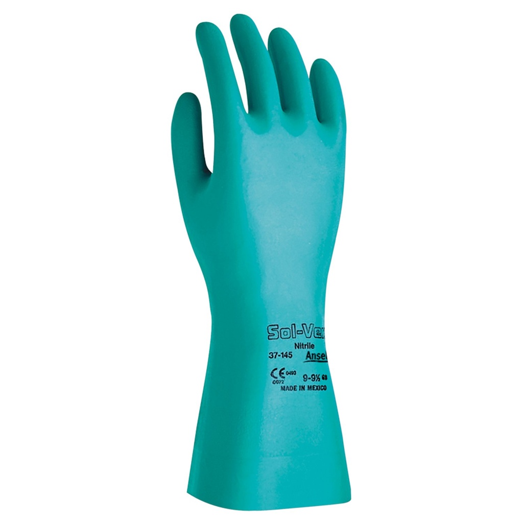 Ansell Sol-Vex 37-145 Chemical-Resistant Nitrile Gloves, Green, Large, 1 Pair