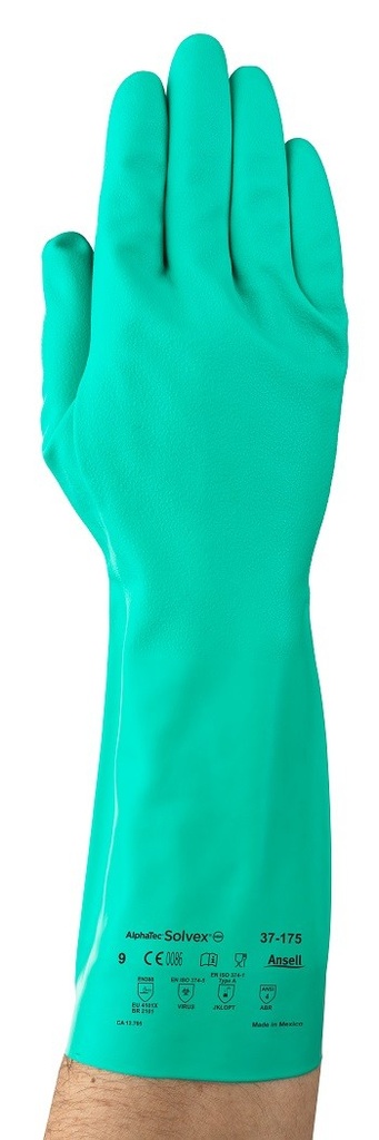 Ansell Gants de nitrile doublés de coton Sol-Vex 37-175, 15 mil, fini gaufré, verts, taille 8