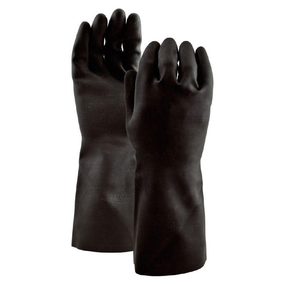 Trilux Acid-Resistant Latex Gloves, 28 mil, Black, Medium, 1 Pair