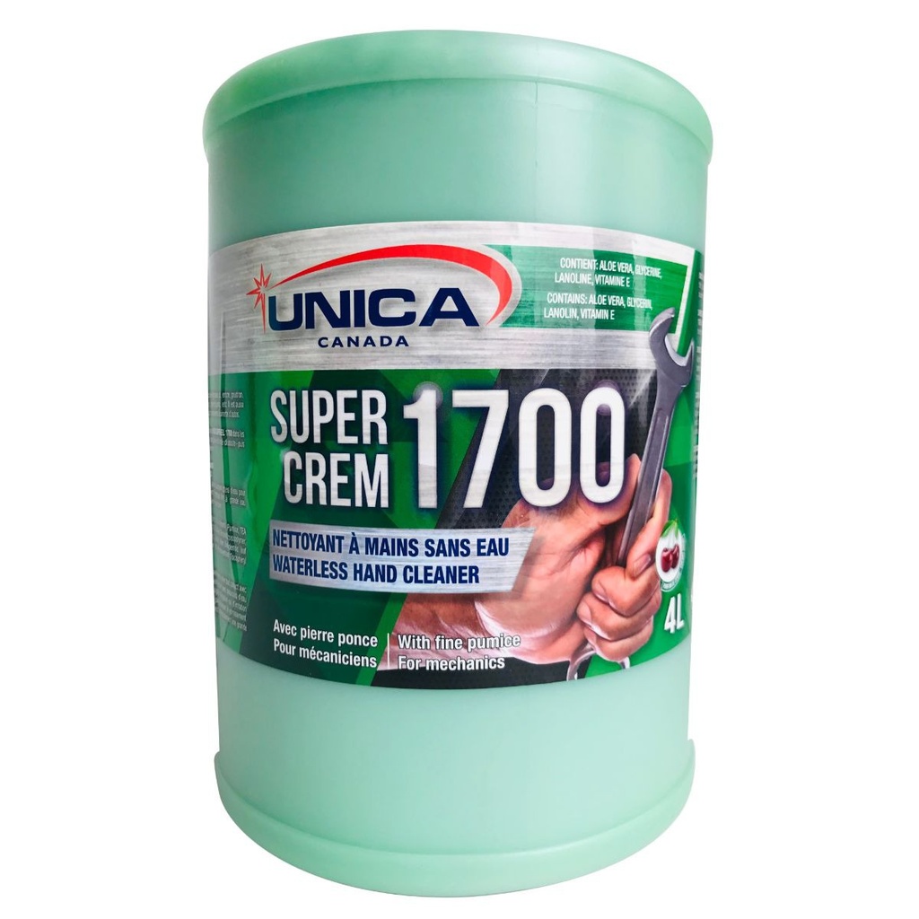 Unica Nettoyant à mains industriel sans rinçage avec pierre ponce Super Crem 1700, 4 L