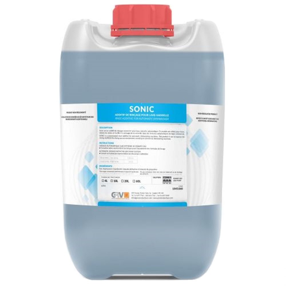 Concentrated Rinse Aid for High-Temperature Commercial Dishwashers, Sonic, 20 L
