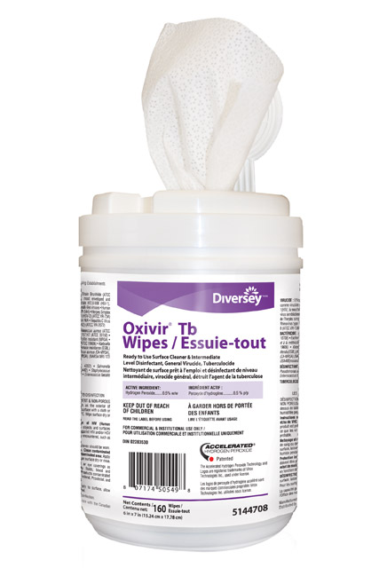 Lingettes nettoyantes désinfectantes Oxivir® Tb – 160 lingettes par pot, 6 x 7 po