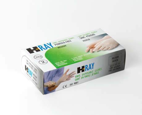 H-Ray disposable vinyl gloves, powder-free