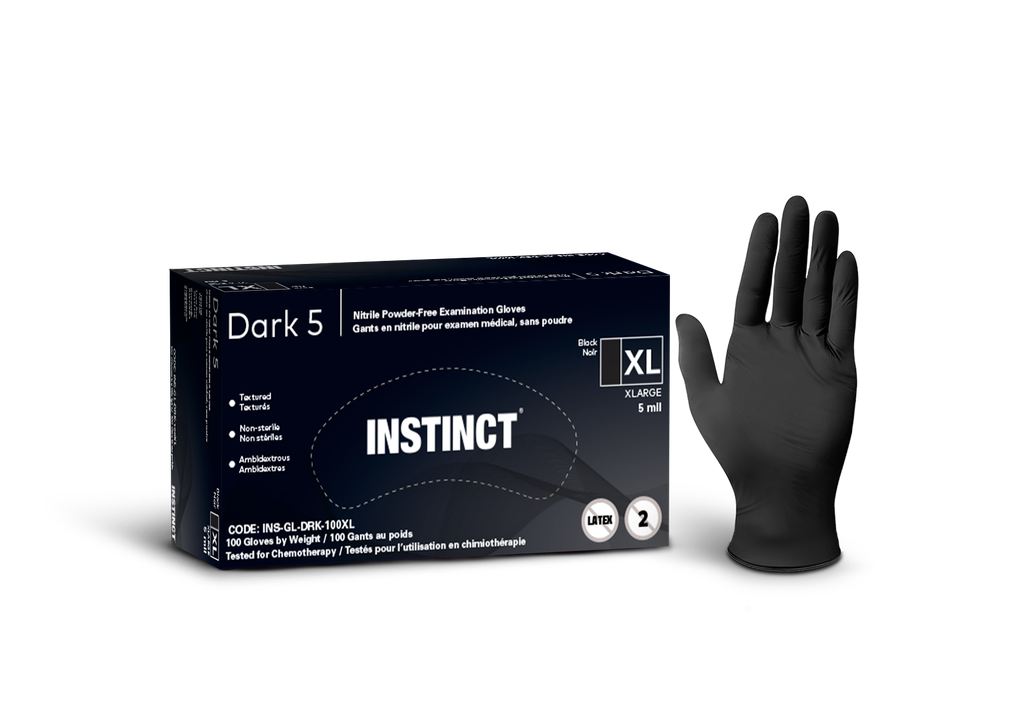 DARK 5 (INS-GL-DRK-100) Gants nitrile médical 5mil noirs sans poudre 100/bte
