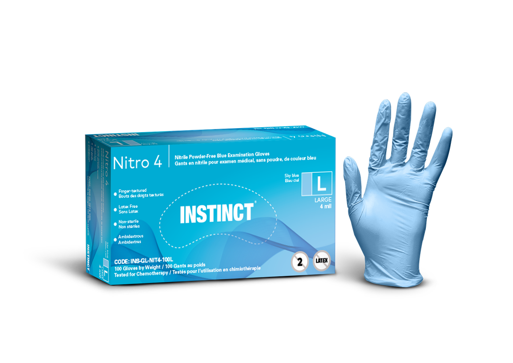 NITRO 4 (INS-GL-NIT4-100) Gants nitrile médical 4mil bleus sans poudre 100/bte