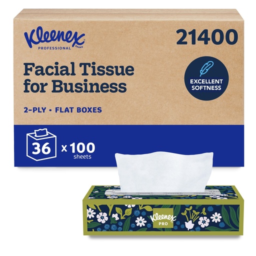 Kleenex Flat Box Facial Tissue, 2-Ply, 100 Sheets, Case of 36