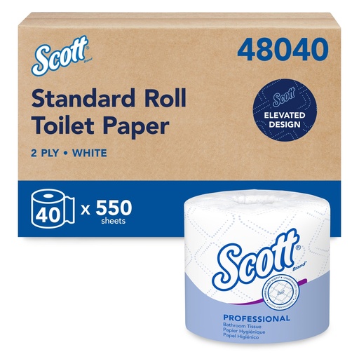 Scott Essential Standard Roll Bathroom Tissue, 2-Ply, 550 Sheets per Roll, Case of 40