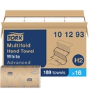 Tork Advanced H2 Multifold Paper Hand Towel, 3-Panel, 2-Ply, White, 16 Packs of 189 Sheets, Case