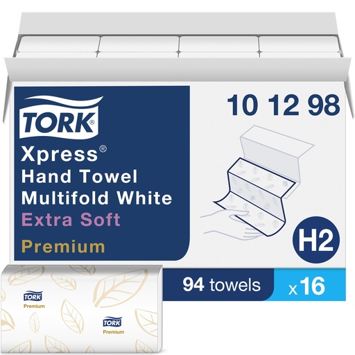 Tork Xpress Multifold Hand Towel, White, Case of 16 Packs x 94 Sheets