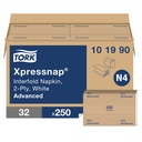 Tork Advanced N4 Table Napkin, 2-Ply, 1/2 Fold, White, Case of 8,000 (32 Packs of 250)