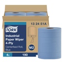 Tork Industrial M2 Centerfeed Paper Wiper, 4-Ply, Blue, Case of 4 Rolls x 190 Sheets
