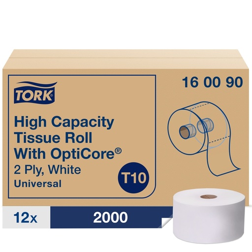 Tork Opticore High-Capacity Bath Tissue, 2-Ply, 2,000 Sheets, White, Case of 12