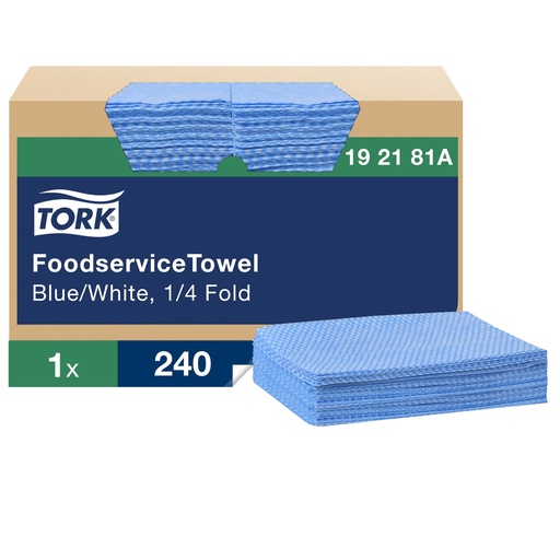 Tork Chiffon de service alimentaire, pli 1/4, bleu, 6,9 x 11,1 po, caisse de 240