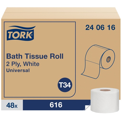 Tork Papier hygiénique Universal T34, 2 plis, 616 feuilles, blanc, caisse de 48