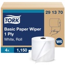 Tork W6 Basic Paper Wiper Roll, 9 in, 1,150 ft, White, Case of 4 Rolls