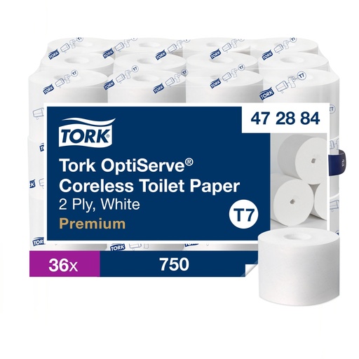 Tork Papier hygiénique Premium sans mandrin, 2 plis, blanc, caisse de 36 rouleaux de 750 feuilles