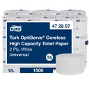 Tork OptiServe High-Capacity Coreless Bath Tissue, 2-Ply, 500 ft, 1,500 Sheets, White, Case of 18