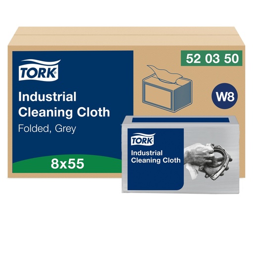 Tork Chiffon de nettoyage industriel en non-tissé, 1 pli, gris, caisse de 8 x 55 feuilles