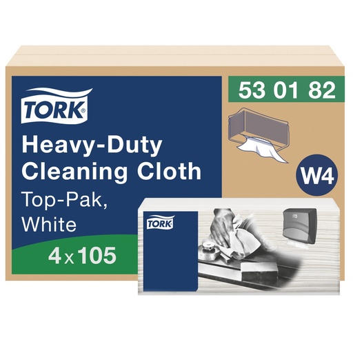 Tork Chiffon de nettoyage usage intense W4, blanc, 14 x 16,34 po, caisse de 4 paquets de 105 feuilles