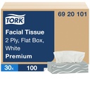 Tork Mouchoirs Premium, 2 plis, boîte plate, blanc, 100 feuilles, caisse de 30 boîtes
