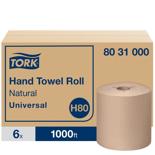 Tork Rouleau d'essuie-mains à encoches H80 Universal, 1 pli, naturel, 1 000 pi, caisse de 6
